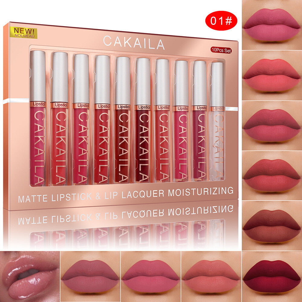 10 Colors Velvet Matte Liquid Lipstick Waterproof Non-Stick Lip Gloss Gift Set