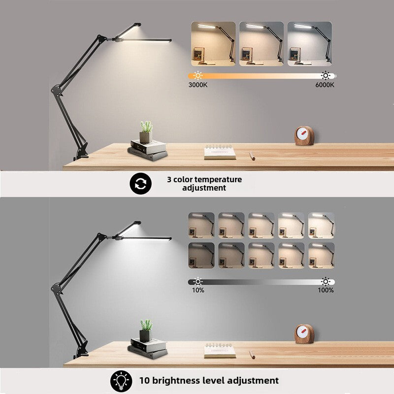 LED Table Lamp with 10 levels of brightness – Dual Screen, Adjustable Gooseneck