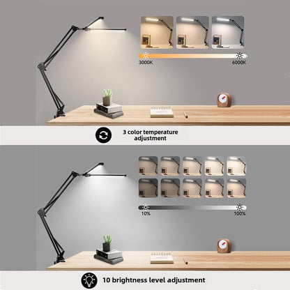 LED Table Lamp with 10 levels of brightness – Dual Screen, Adjustable Gooseneck