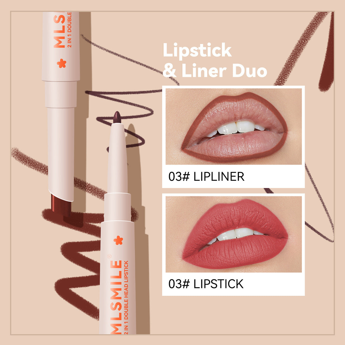2in1 Double Head Lipstick Lip Contour Pencil 6 Colors Long Lasting Waterproof