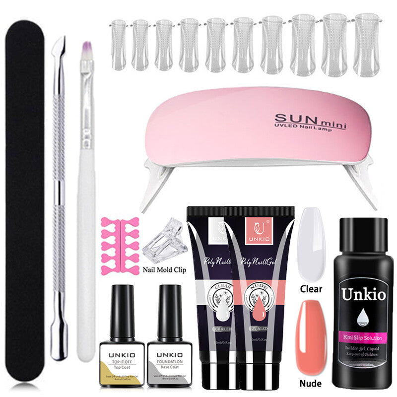 Poly Nail Gel Set with Nail Art Tool Kit LED Lamp full Manicure Quick Extension