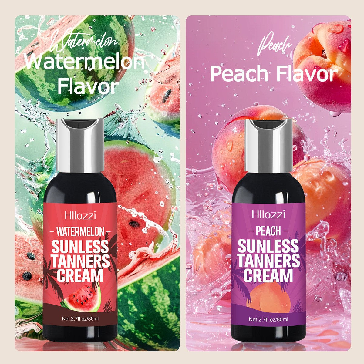 Peach & Watermelon Self-Tanning Lotion - Sunless Bronzer, Hydrating Dark Tan