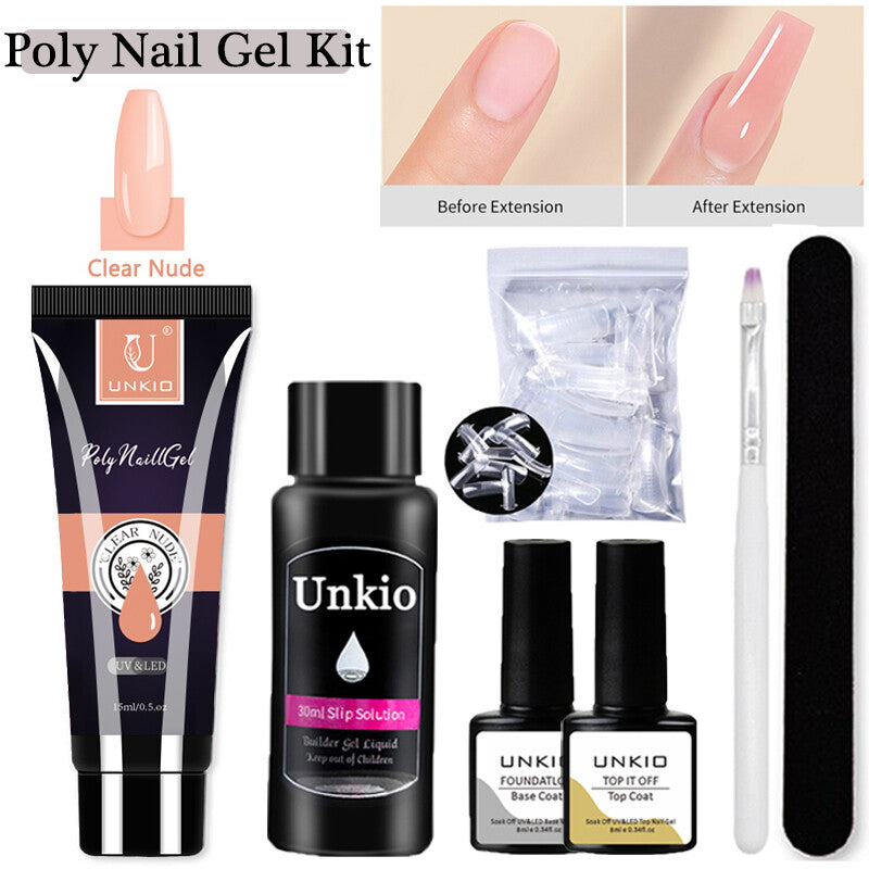 15ml Poly Nail Gel Set 11in1 Soak Off Nail Extension Builder False Nails Nude