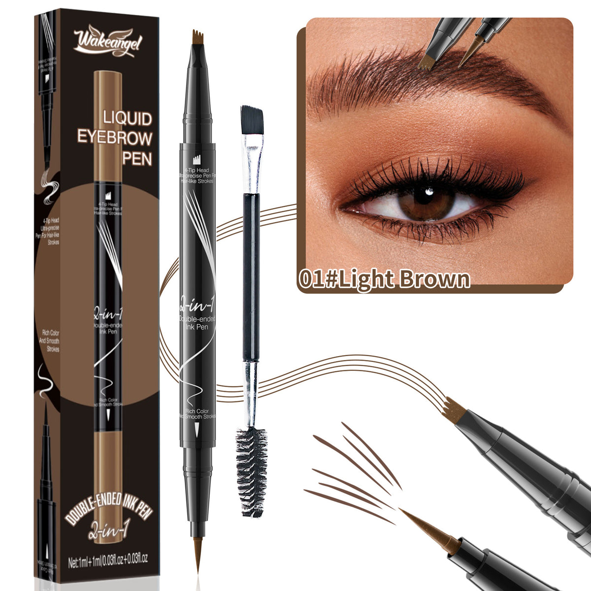 4-Prong Dual-Ended Eyebrow Liner - Quick-Dry, Waterproof, W/Spoolie Brush