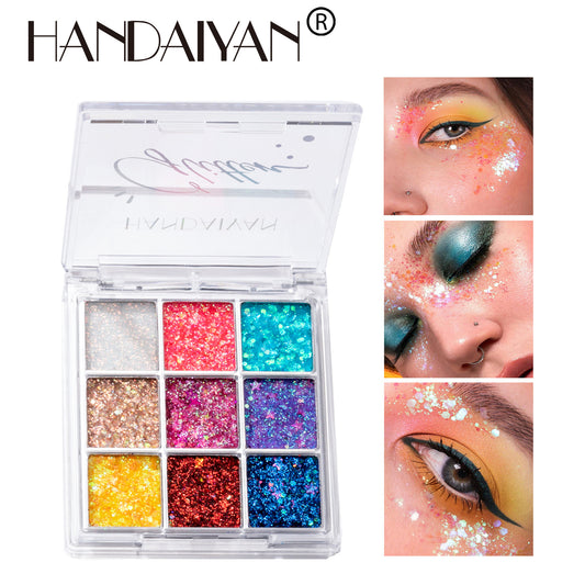 9-Color Glitter Eye Shadow Palette · High-Impact Shimmer Stage & Festival Makeup