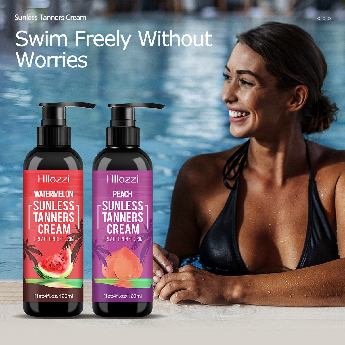 Peach & Watermelon Self-Tanning Lotion - Sunless Bronzer, Hydrating Dark Tan
