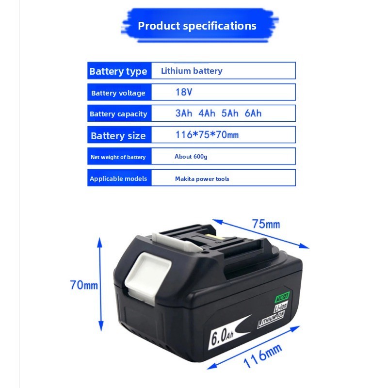 Replacement for Makita BL1830-BL1860 18V 6.0Ah Li-ion Tool Battery Pack