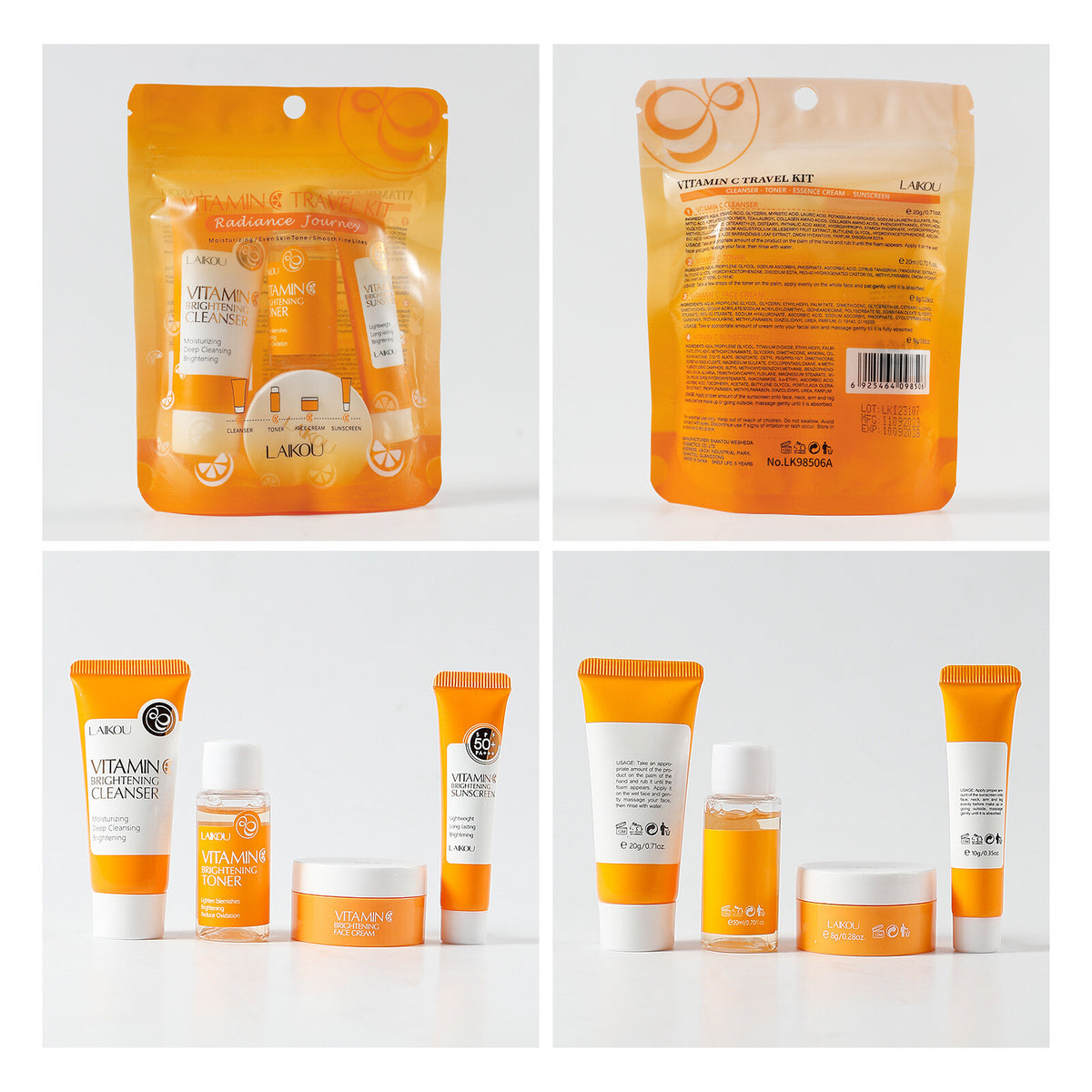 Skin Care Sets 4pcs Gift Box Vitamin C Cleanser Toner Sunscreen Essence Cream