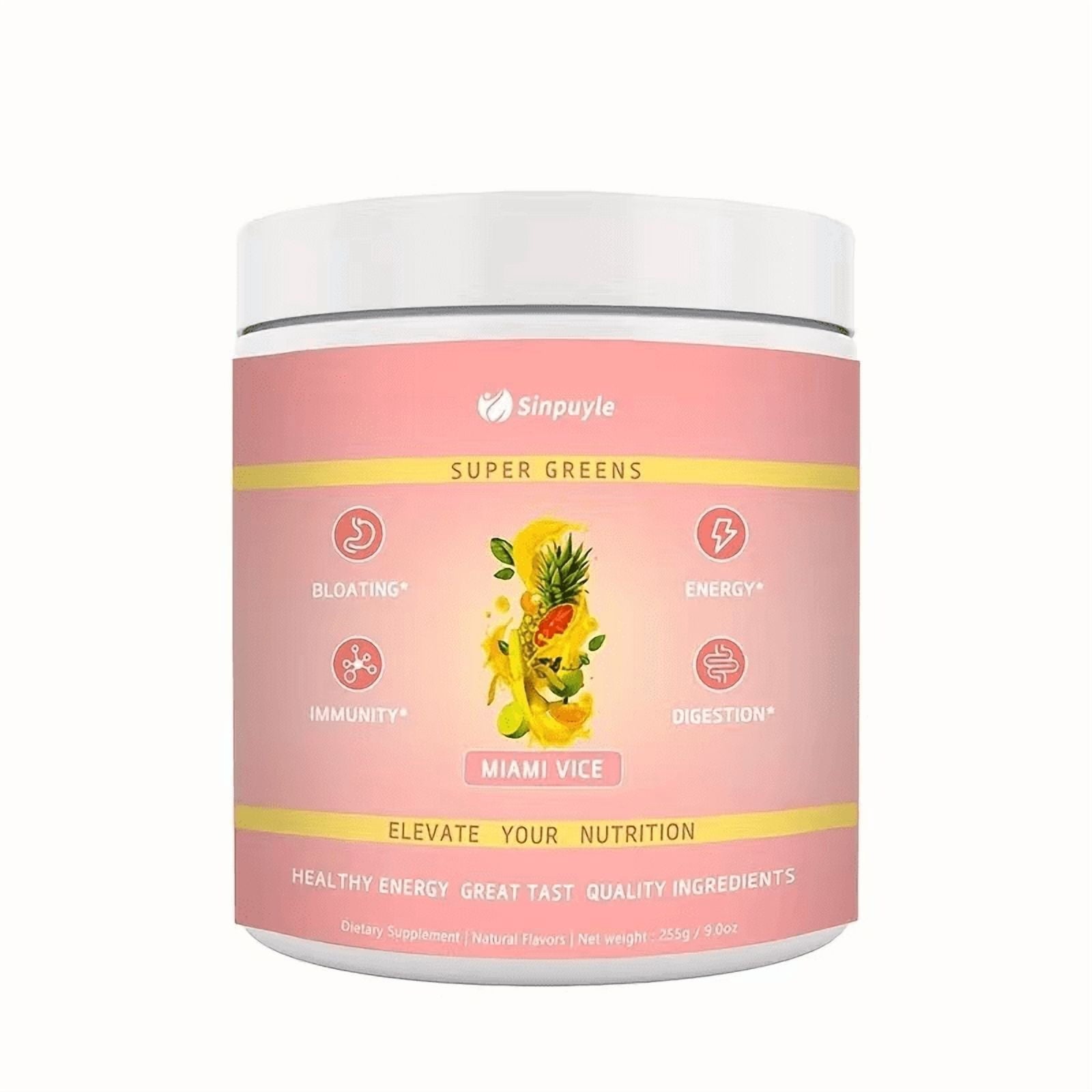 Sinpuyle Super Greens Powder Tasting Daily Supplement-Miami Vice Flavor-9oz-255g