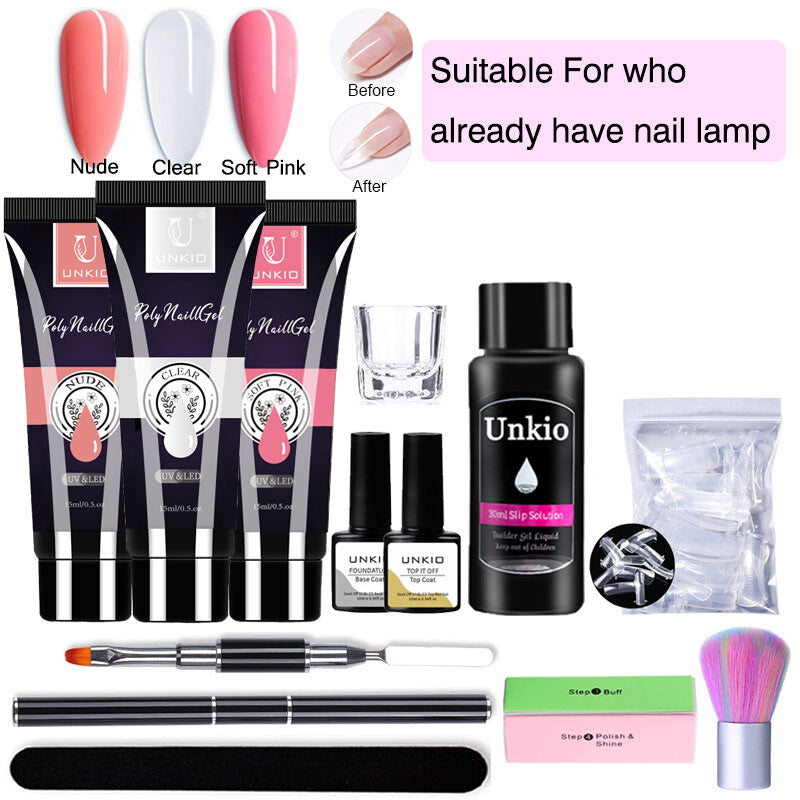 15ml Poly Nail Gel Kit 12in1 Nail Art Set Led Lamp Gel Varnish Quick Extension