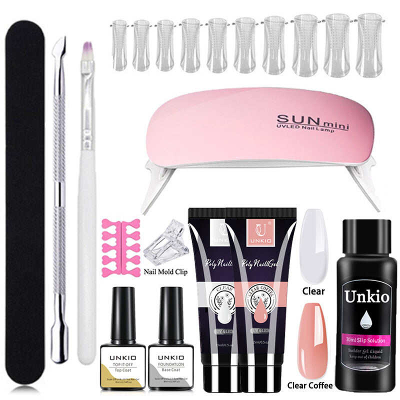 Poly Nail Gel Set with Nail Art Tool Kit LED Lamp full Manicure Quick Extension