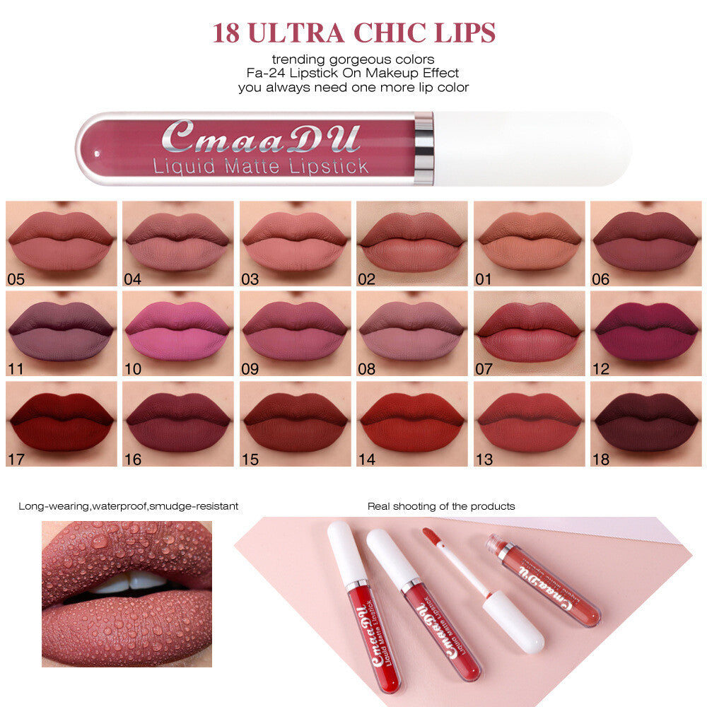 18 Colors Matte Liquid Lipstick - Waterproof, Transfer-Resistant Lip Gloss