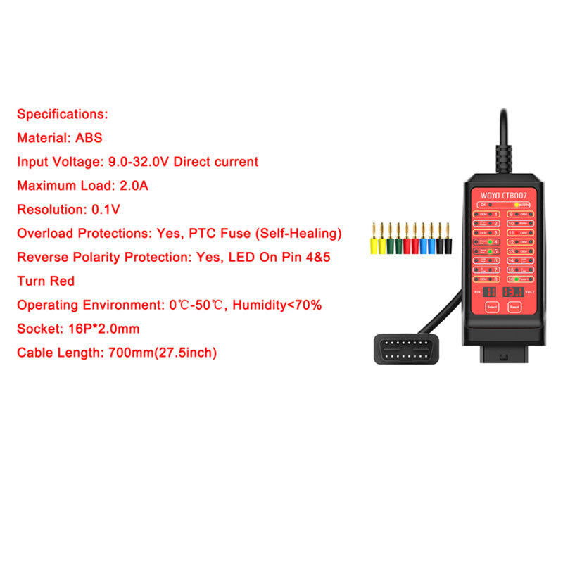 WOYO CTB00715 OBD 2 CAN Tester Box 12-24V w/ 59-inch Cable for Auto Diagnostics