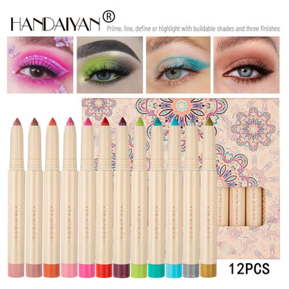 12-Color Dual-Ended Eyeshadow Pencil Set With Sharpener Creamy Eye shadow Stick