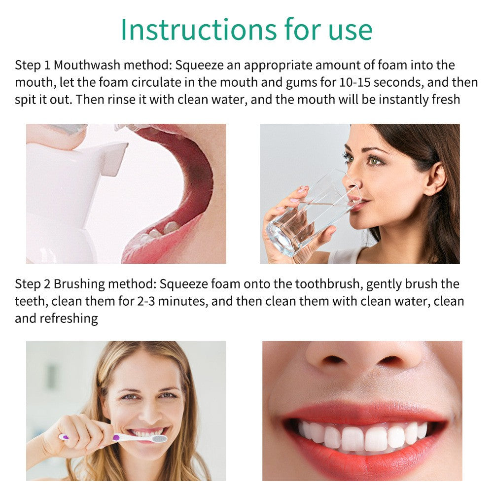 Mousse Whitening Foam Toothpaste - Mint Flavor, Freshens Breath, Fights Stains
