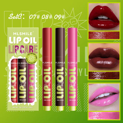(*3 PCS/SET*) Makeup Press Lipstick Solid Lip Gloss Moisturizing Mirror Lip Oil