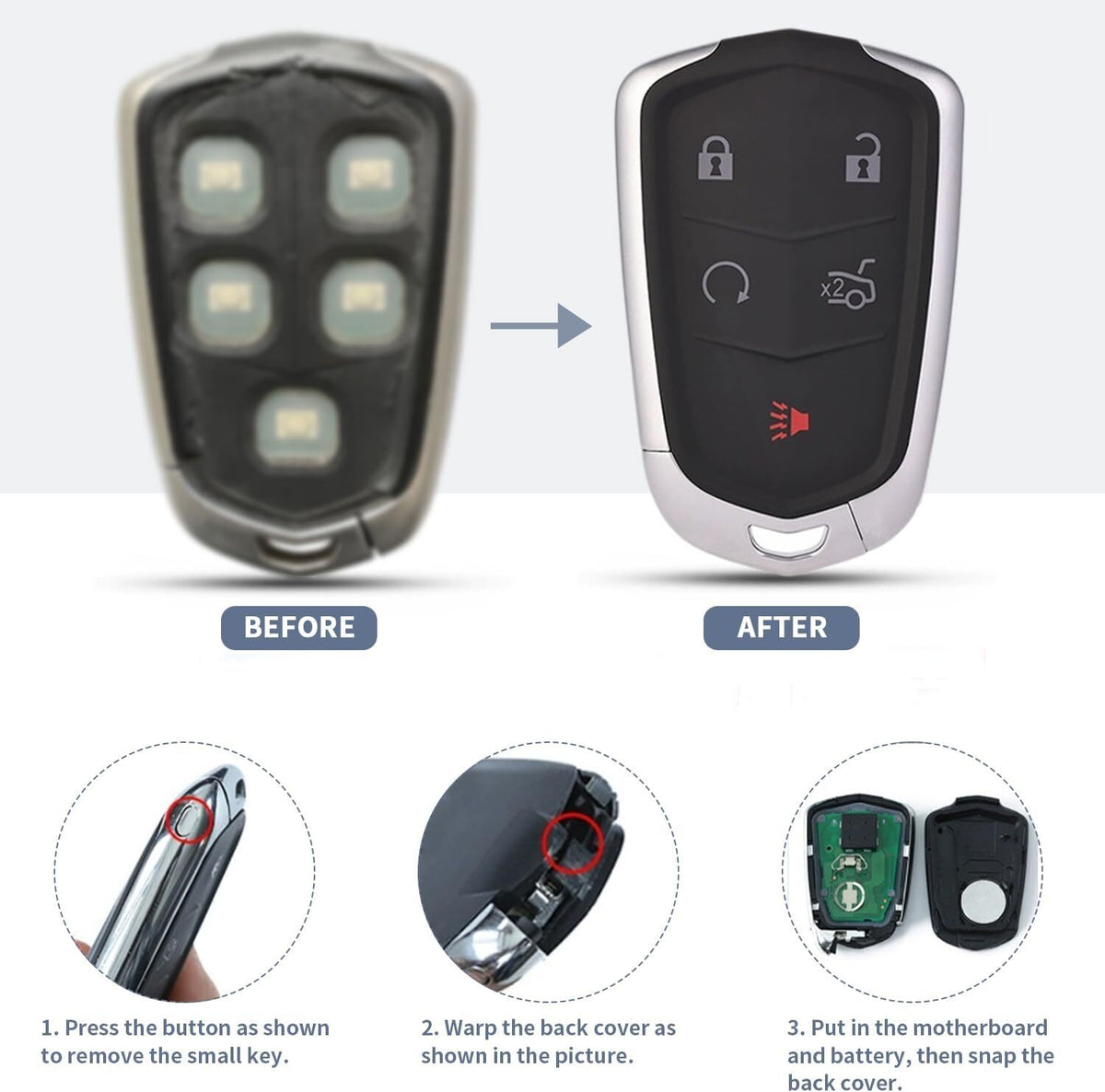 5 Button Car Key Fob Shell Pad Cover for Cadillac Keyless Entry Remote Pad Cover
