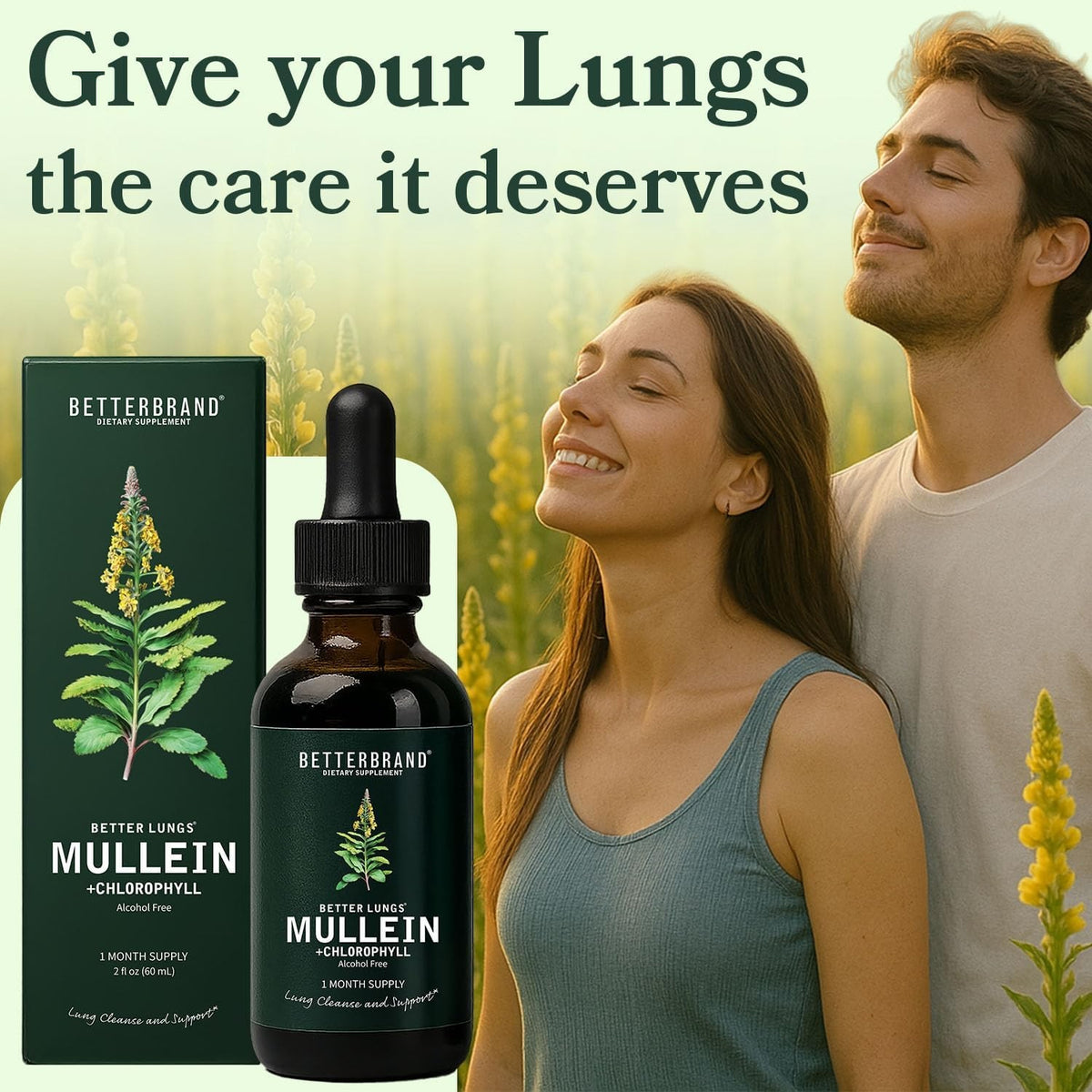 Betterbrand Mullein & Chlorophyll Drops for Lung Detox & Respiratory Support