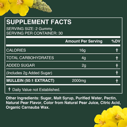Mullein Gummies 60 Count for Lung Support and Respiratory Health