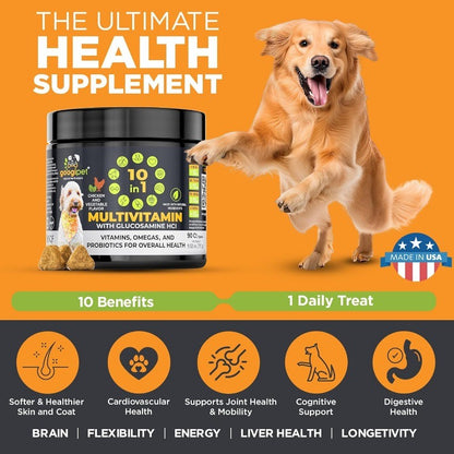 Dog Multivitamin Chews with Probiotics & Glucosamine for Gut & Joint Health