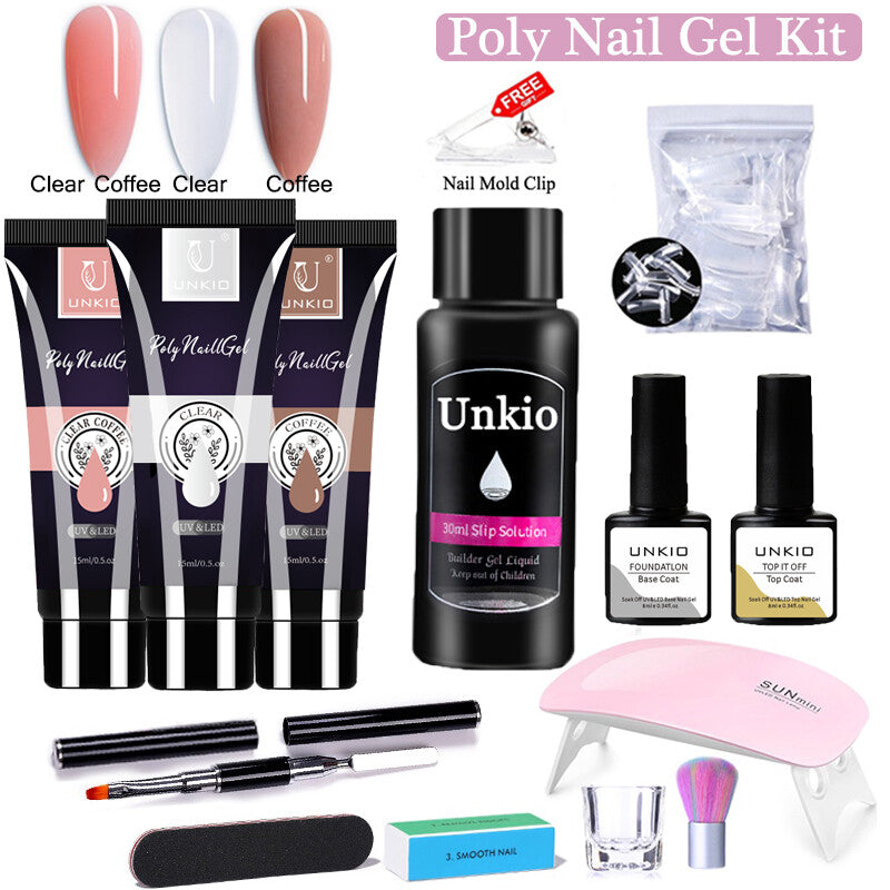 15ml Poly Nail Gel Kit 12in1 Nail Art Set Led Lamp Gel Varnish Quick Extension