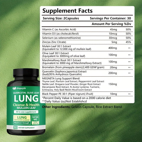 Sinpuyle Lung Cleanse & Respiratory Support Supplement-1 Bottle 90 Capsules