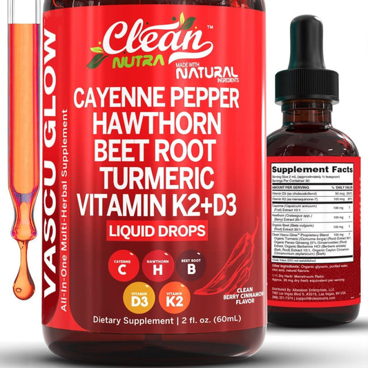 Clean Nutra Cayenne Pepper Drops Supplement Liquid Hawthorn Berry Vitamin D3 K2