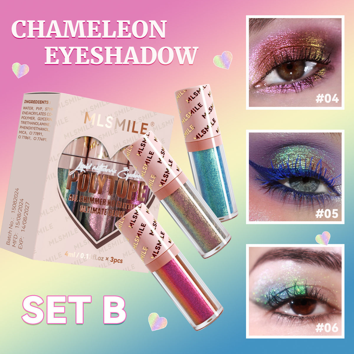 3pcs/set Chameleon Liquid Eyeshadow Metallic Shimmer Color Shift Iridescent Glow