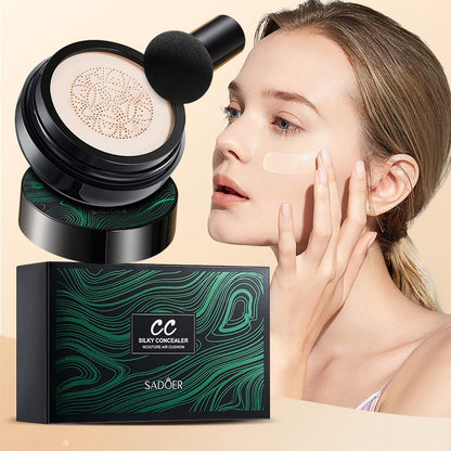 Mushroom CC Cream Color Correcting Concealer Contour Cushion BB, Oil-Free