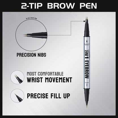 Dual-Ended Eyebrow Liner 2-Prong Tip + Blending Brush, Sweatproof Makeup