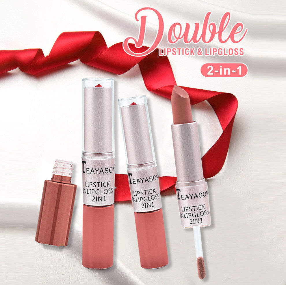 2-in-1 Lipstick & Lip Gloss Matte & Glossy Double Ended Waterproof Long Lasting