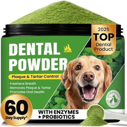 Dog Dental Care Powder for Fresh Breath & Plaque Control with Enzymes, Mint