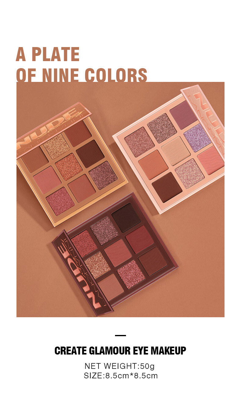 9-Color Eye Shadow Palette - Matte & Shimmer, Longwear, No Fallout Eyeshadow