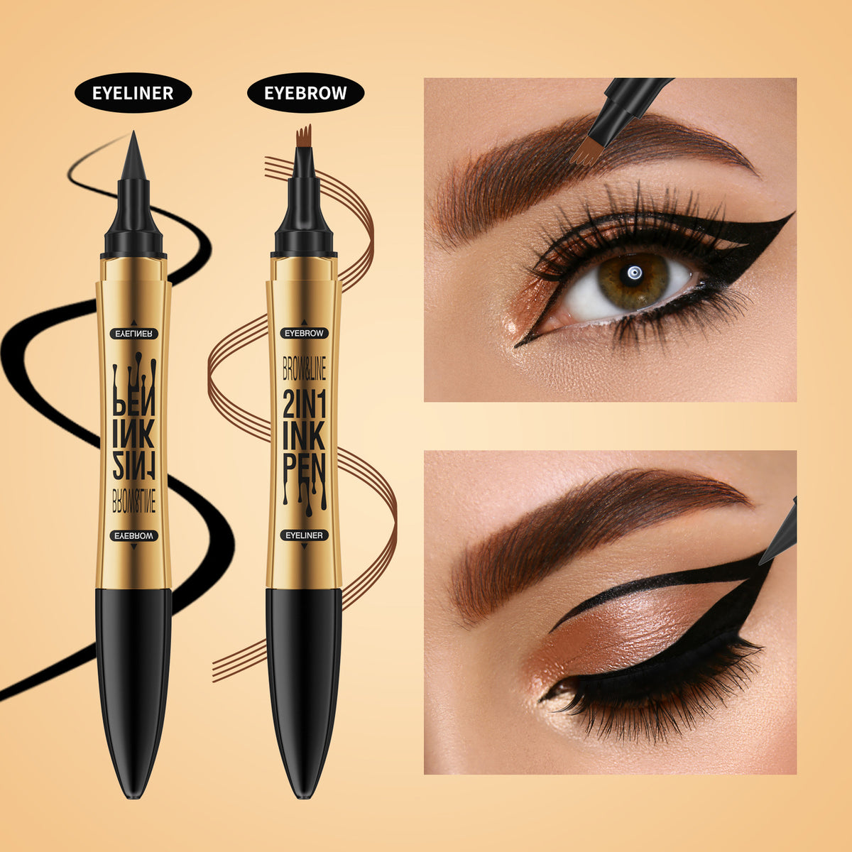 2in1 4 Forked Brow Pen & Eyebrow Liner - Waterproof, Sweatproof Makeup for Women