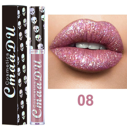 Laser Skull Lip Gloss - Metallic Shimmer, Glitter Lipstick, Party Makeup Purple