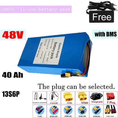 48V 40Ah 13S6P Li-ion Battery Pack with BMS for Electric Bicycle