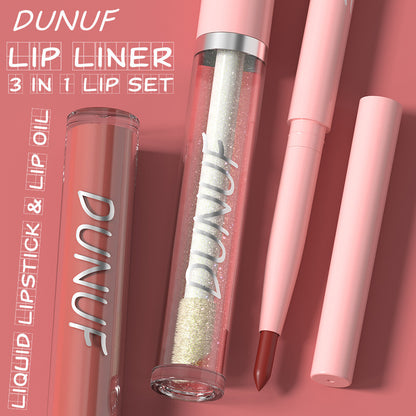 3-in-1 Lip Liner + Lips Gloss + Lip Oil 💄 Matte & Shimmer 🌸 Long Lasting