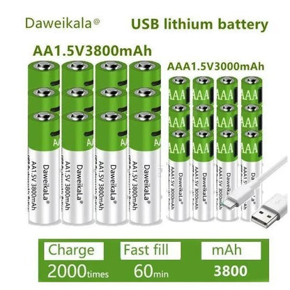 1.5V USB Rechargeable AA AAA Lithium Batteries 3000mAh- 3800mAh