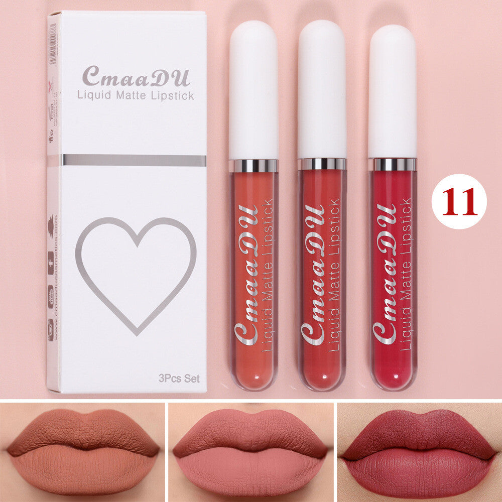 3pcs Matte Liquid Lipstick Set Transfer Proof Long Lasting Non-Sticky Lip Gloss