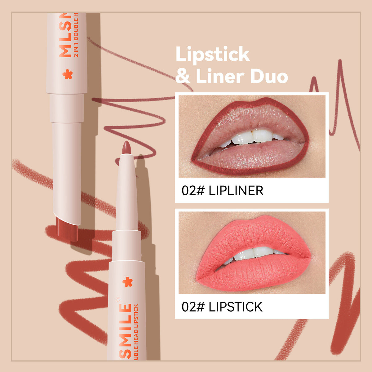2in1 Double Head Lipstick Lip Contour Pencil 6 Colors Long Lasting Waterproof