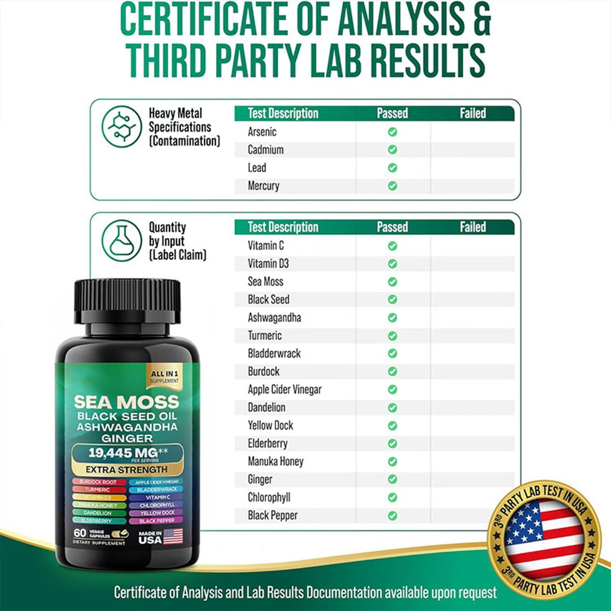 Nori Seaweed Capsules Iodine Rich Supplement for Thyroid Mineral Support