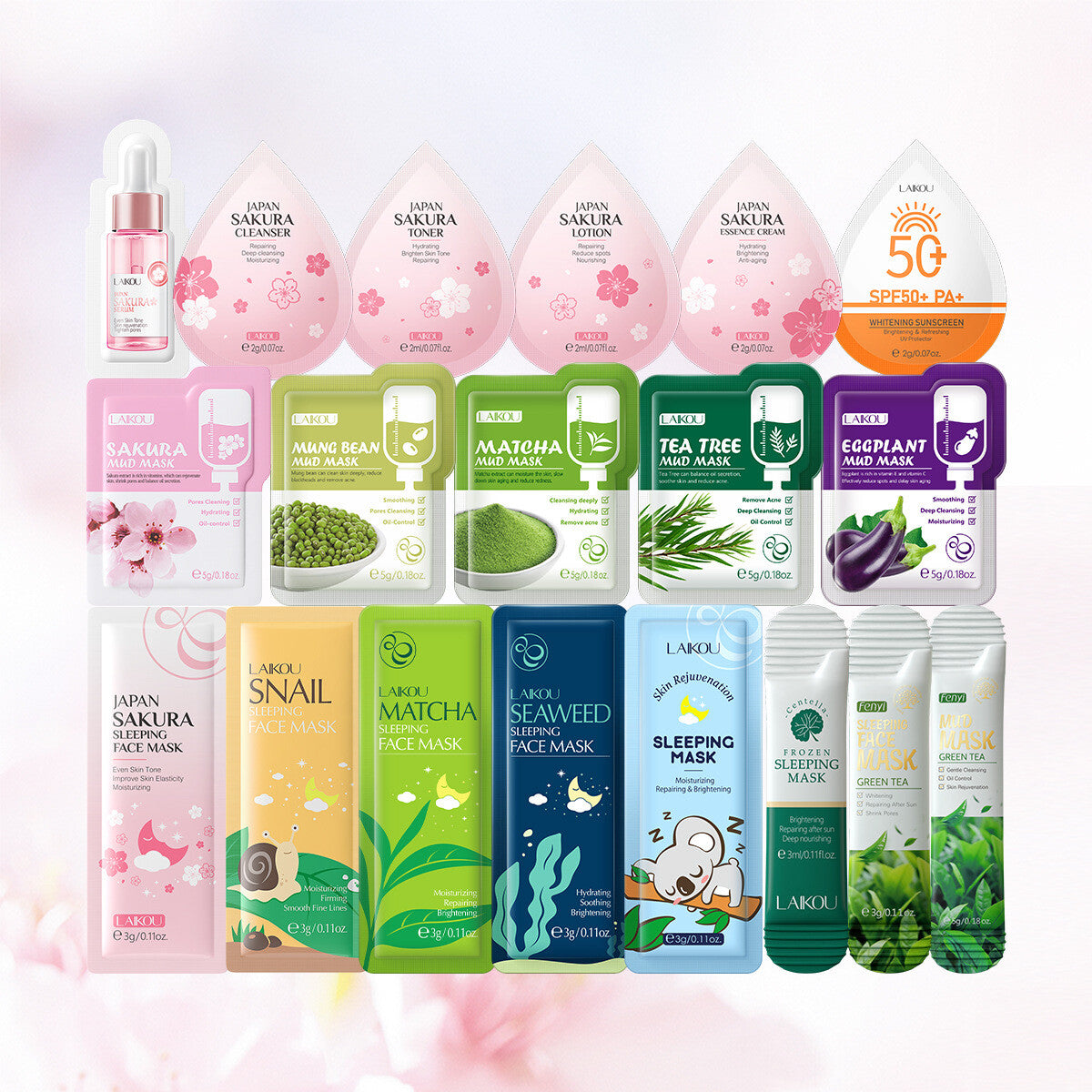 19pcs/set Cleaning Skin Masks Set mud skin Pores Hydrating Soothing Brightening