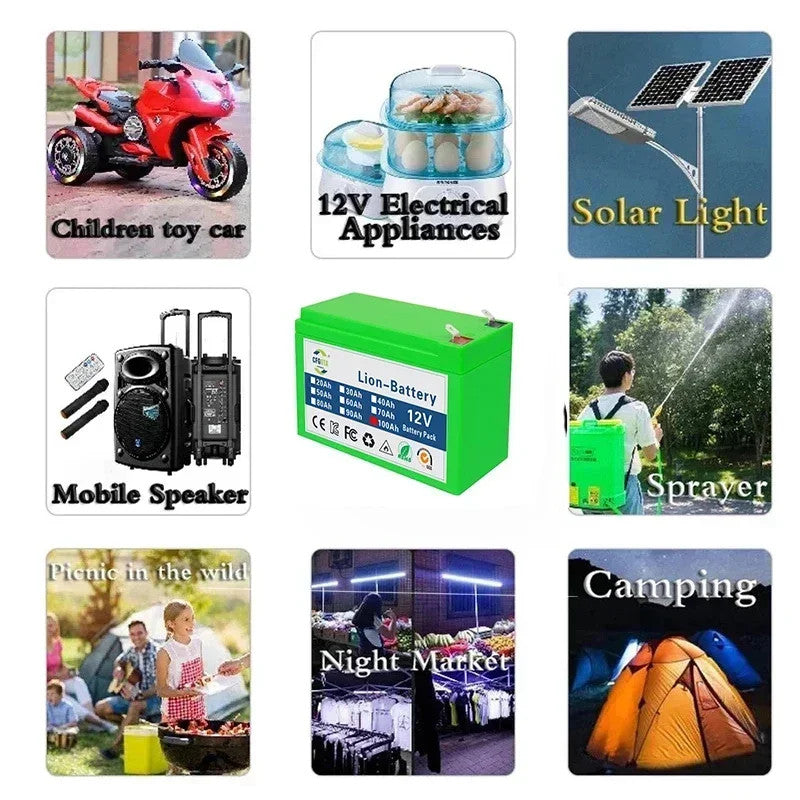 12V 50Ah Rechargeable Li-ion Battery w/ BMS & Display for Kid Scooters