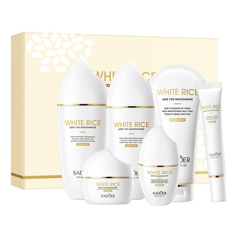 Rice & Niacinamide Skincare Gift Set Cleanser Toner Serum Eye Cream Lotion