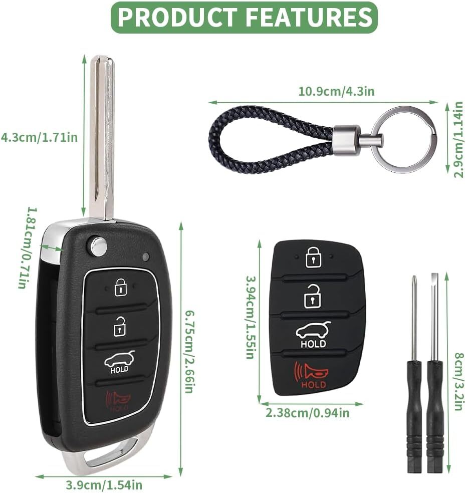 Key Fob Case for Hyundai Sonata Santa Fe Sport with Insert Rubber Pad Keypad