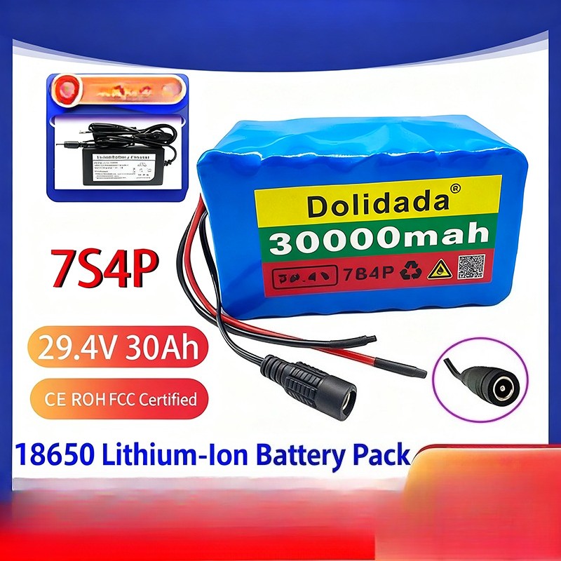 24V 30Ah 7S4P Rechargeable Li-ion Battery Pack with BMS for Scooter E-bike