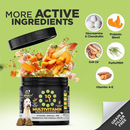 Dog Multivitamin Chews with Probiotics & Glucosamine for Gut & Joint Health
