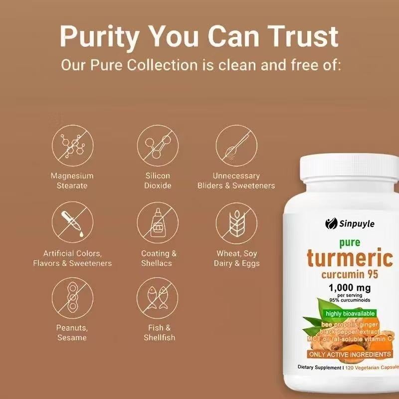 Sinpuyle Pure Turmeric Curcumin 95 Supplement-1 Bottle 1000mg 120 Capsules