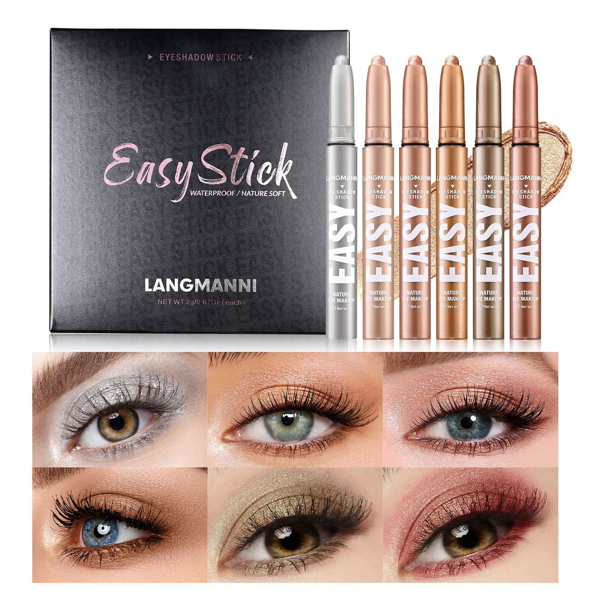 Eyeshadow Pencil 6pcs/Set - Matte & Shimmer, Quick Blend Waterproof Long Lasting