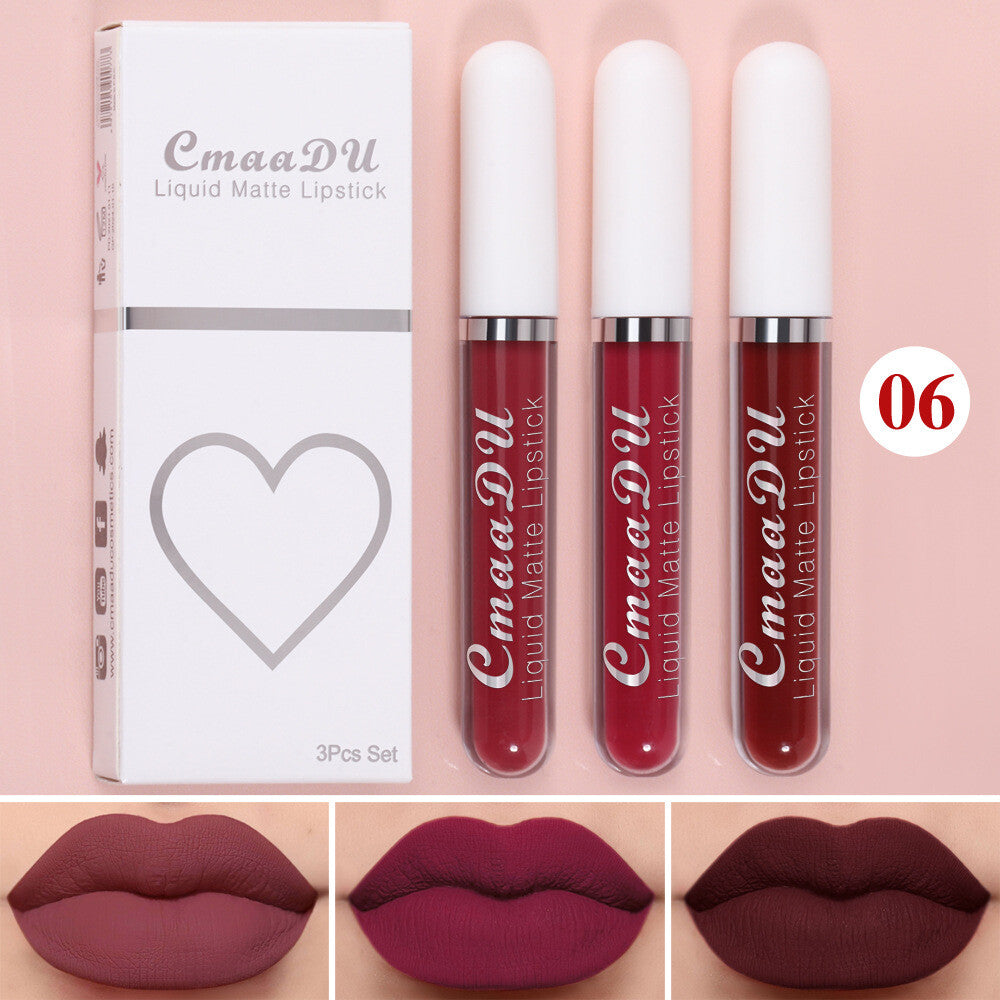 3pcs Matte Liquid Lipstick Set Transfer Proof Long Lasting Non-Sticky Lip Gloss
